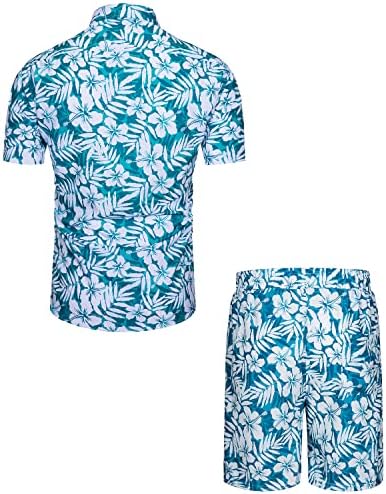 FOHEMR MENS Havajska majica i kratki plažni set Match Tropsko ananas / Flamingo uzorak odjeća s kratkim rukavima