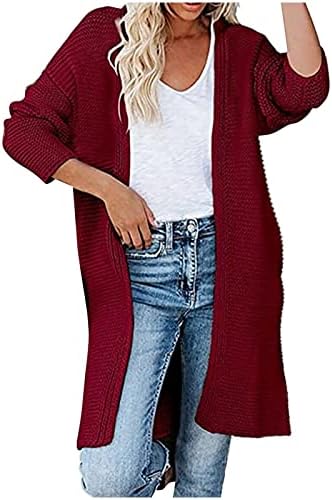 Žene Duks s dugim rukavima Slatki Chunky kabel pletene duge otvorene prednje džempere Čisti jesen Ležerni