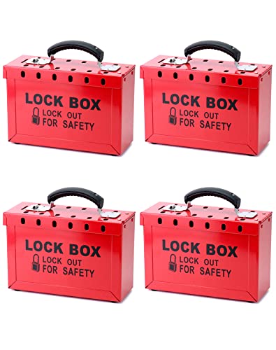 Qwork Lochout Tagout Lock Box, 4 Pack Prijenosna sigurnosna grupa za zaključavanje sa 12 slotova, za