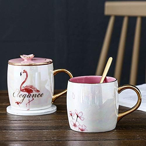 Vanenjoy 13.5oz Gold Rim Pink Flamingos Keramička krila Porculan kava mleka Čajne čajne čajne čajne