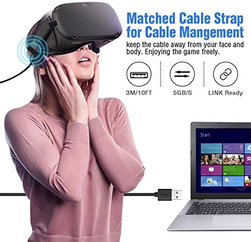 Oculus Quest Link kabl 10ft, Daugee Velika brzina prijenos podataka i brzi kabel za punjenje USB 3.1 Tip C
