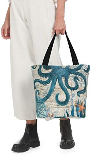 Platnena torba od okeanske životinje od hobotnice za žene, torba za namirnice za višekratnu