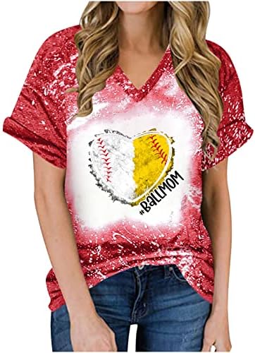 Baseball Heart Horce za ženske ležerne s kratkim rukavima s kratkim rukavima V-izrez za majicu za majicu za