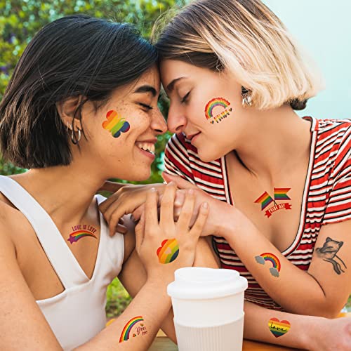 ADXCO 144 komada Rainbow privremene tetovaže naljepnice 6 listova gej Dan ponosa tetovaže tijela LGBT naljepnica 24 stila Ljubav Srce vodootporne naljepnice za Pride Party Favors Parade proslava