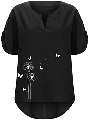 Bluze kratkih rukava Juniors Deep V rect Lan dandelion cvijet labav fit ručak Viktorijanski