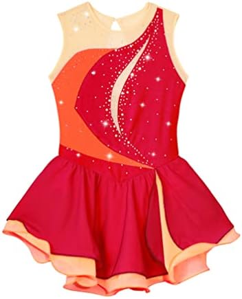 Jhaoyu Kids Girls Rhinestone bez rukava bez rukava za klizanje Klizačice Boja blok baleta Ples Tutu Leotard takmičarski kostim