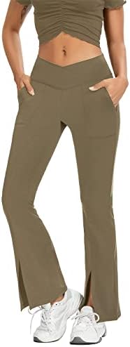Nova bljeskalica joga hlače za žene Crossover High Squik bootcut tapki s džepovima Prednjim dijelom širine nogu,