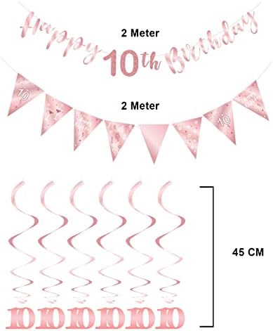 10. rođendanski komplet za devojke, sretan 10. rođendan Baner zarezive Swirls Streamers, transparent za zastavu