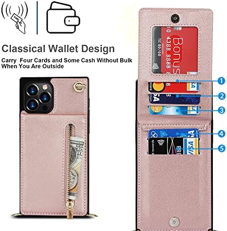 Xyx novčanik za iPhone 12 pro max, poprečni remen PU kožni patentni zatvarač džep futrola za žene s držačem kartice Podesiva vrpca za iPhone 12 pro max, ružičasto zlato