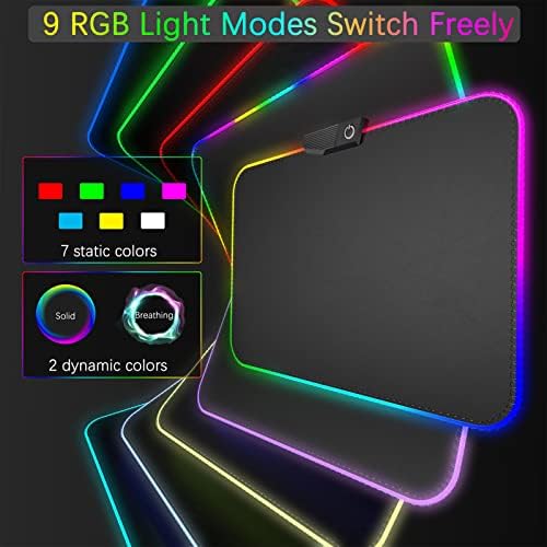 RGB jastučić za miša, mekana kožna i gumena mata miša, 13,8 x 10,6 inča LED indikatorski jastučići