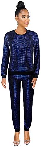 Lucuna ženska odijela za 2 komada blistaju metalik sjajnih pulover i hlače postavljaju blistavu zabavu Clubwear