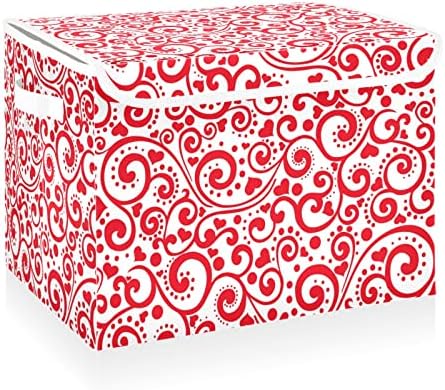 Cataku crveno bijelo spremište srca sa poklopcima i ručkama, tkanina velika skladišna kontejner