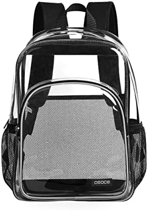 OSOCE Black Clear Backpack Heavy Duty, Clear Bag Stadium Approved, PVC prozirna torba za prozirne knjige sa podesivim naramenicama i prednjim džepom za dodatnu opremu za sigurnosna Radna koncertna festivalska putovanja