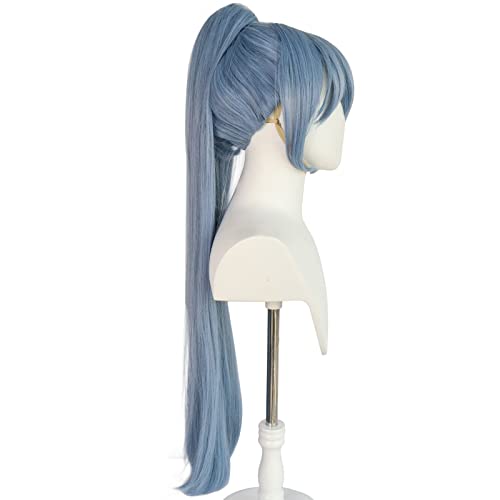 Anogol kapa za kosu+ Svijetlosive plave perike duga ravna perika kopča rep Sintetička kosa sa šiškama šiške