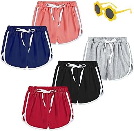 Slaixiu Girls 5-pack Atletski kratke hlače Prozračne vježbe Trčanje tiskane kratke hlače 5-16 godina