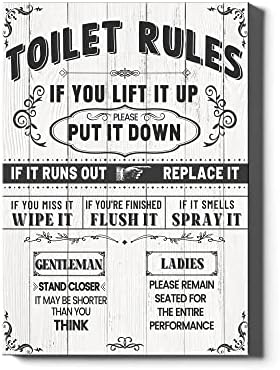 Gonqtoz kupaonica platnena zidna Umjetnost Rustikalna smiješna pravila toaleta zidni dekor otisci znak drvena pozadina kupatilo Slika Slika Artwork moderni Kućni dekor Veličina 12 X 16 inča uokvireno spremno za vješanje
