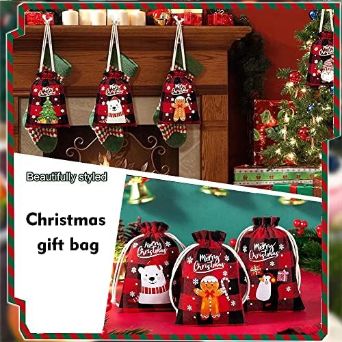 Božićne poklon torbe sa crtežom, 8pcs Xmas Buffalo Pločene torbe, 4x6 božićne vrećice, male