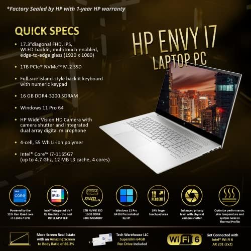 HP Envy 17T 2021,i7-1165g7 Quad jezgro 11. generacije,16GB RAM-a,1 TB NVMe SSD, 17.3 FHD 1080p