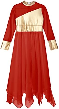 Winoing Kids Girls Metalik boja blok liturgijski pohvala bogoslužje plesne haljine zvono rukav