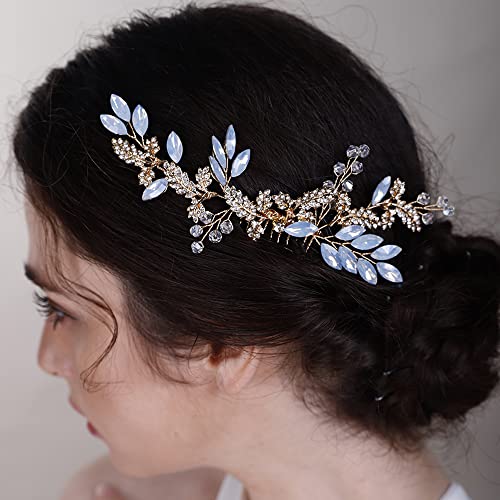 BERYUAN Bridal Opal češalj za kosu za mladu žene djevojke Vintage lišće češalj za kosu zlato