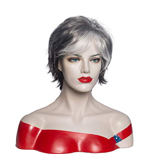 RENERSHOW kratke sive Pixie krojene perike za žene slojevita Sintetička kosa miješana siva perika s bijelim