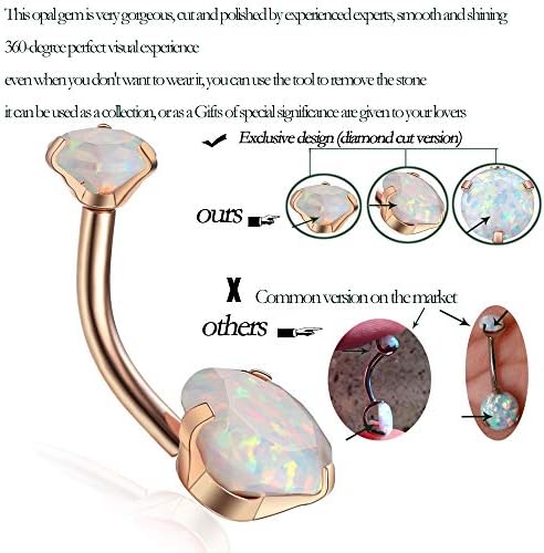 Gabry & amp;jwl Opal pupak prstena 14g hirurški čelik interno navojem Rose Gold trbuh prsten za žene