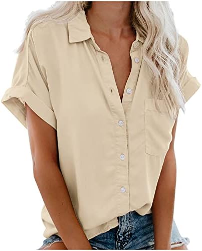 Ženska majica ljetne čvrste bluze sa reverom i izrezom kratke rukave sa dugmetom Down Tee majice sa džepom