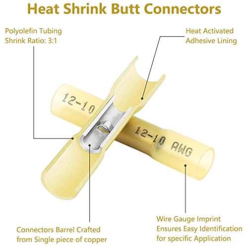 150 kom toplotno Skupljajuće Butt konektore, AWG12-10 vodootporni izolovani električni žičani konektori,