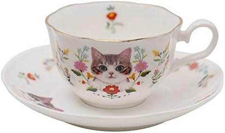 123arts keramička mačka i cvjetna kafa za kafu set sa tanjurom