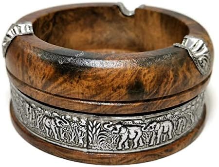 Vintage drvena pepeljasta pepeljara ashtray aluminijumski antikni kućni dekor Drvo AS004