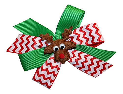 WD2U Girls Furry Reindeer Božićne zelene i Chevron Bow Bow French Clip bareta