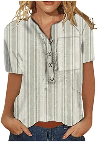 Žene vrhovi pamučna posteljina ljetna majica Dressy casual Henley V izrez bluza Cuthse Up Comfy