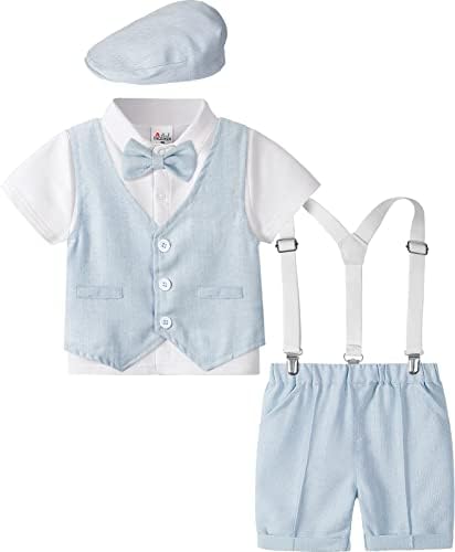 A & J Dizajn bebe dječačke opreme, 4pcs gospodin košulja i kratke hlače i prsluk i šešir