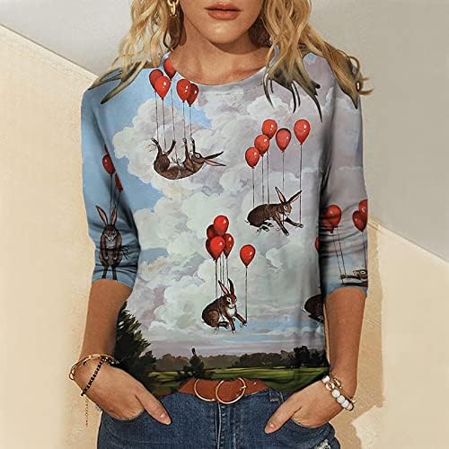 LCEPCY WOMENS SOSTERSKE ODRŽAVANJE 3/4 rukava slatka zeko grafička majica udobna labava bluza casual okrugli