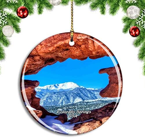 Weekino USA Amerika Vrt Bogova Twin sestre Colorado Springs Božićni Xmas Tree Ornament Dekoracija Viseći privjesak Dekor City Travel Suvenir Kolekcija Dvostrana porculana 2,85 inča