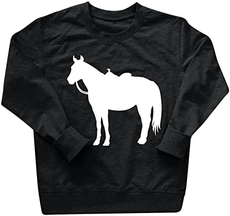 Ženske dukseve konj grafički štampani vrhovi dugi rukavi Crew Neck džemper Casual Shirts Loose Fit Pullover