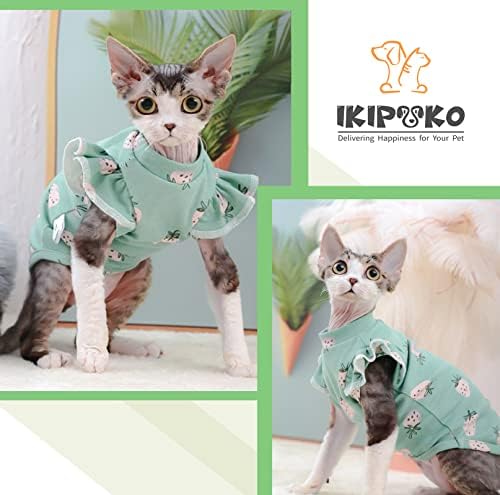 Odjeća za mačke Sphynx, trikotaža od čistog pamuka sa rukavima, tanka slatka majica sa printom jagode za Proljeće Ljeto Jesen, mekani pleteni džemper za štene malog psa bez dlake, s