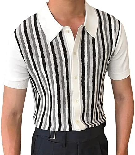 Muški ljetni golf košulje Vintage Striped Lagana pletena majica Casual gumbe dolje kratkih rukava