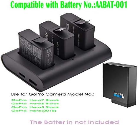 Punjač baterije Kompatibilan je s GoPro Hero 2018 Gopro Hero 8 / GoPro Hero 7 / GoPro Hero6 / GoPro Hero 5 Crna i AABD-001 / AABAT-001 / AHDBT-501 sa 3-kanalnim i tipom C USB kablom