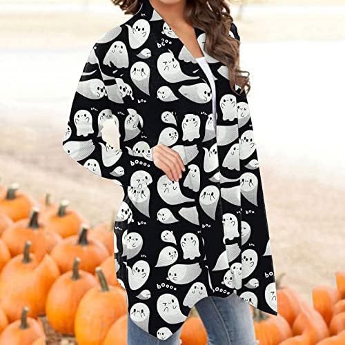 Cardigan za žene Halloween Cat Print Tunic Top Otvoreno Prednji dugi rukav džemper Jesen Ležerni lagani kaput