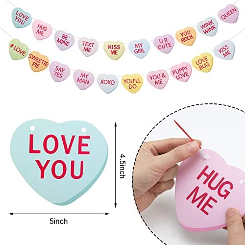 Valentines Conversation Hearts Garland ukrasi - pakovanje od 20 | Ukrasi slatkiša, dekor za dan zaljubljenih