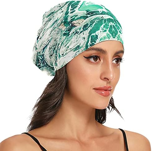 Kapa za spavanje Sleep Work Hat Bonnet Beanies za Žene Ocean Morski mramorni prugast Sažetak Zelena