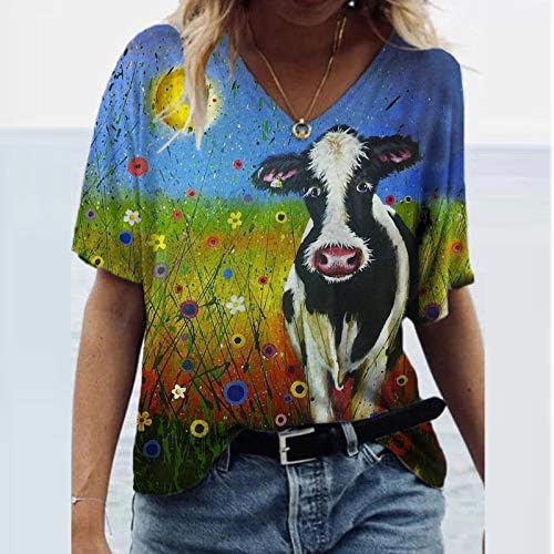 Ženske vrhove Dressy casual modne tiskane kratke majice Summer Worth Bluze Labavi ugrađeni kratki rukovi