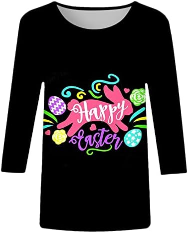 Ženske cvjetne majice Boat Crt Spandex Bluzes Majice 3/4 rukava Uskršnja jaja Kawaii životinjski zeko T majice