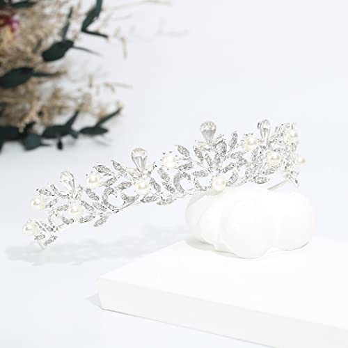 Urieo Silver Rhinestone Tiara Crown Bridal Pearl Queen Crown Crystal Tiaras Wedding Pageant dodatak za