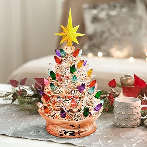 Joiedomi 9.25 Gold keramički božićno drvce, prelit stolno božićno drvce sa dodatnom žutom gornjom zvijezdom i sijalice za najbolji dekorativni desk