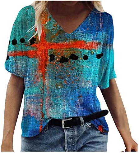 Ženske vrhove Dressy casual modne tiskane pogradene kratke majice Labavi ugrađeni kratki rukovi, ljetna