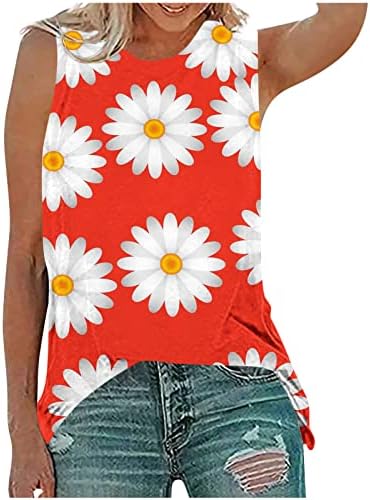 Ljetni cvjetni vrhovi bez rukava za žene labave casual grafički prsluci Thirts Soft Comfy bluze