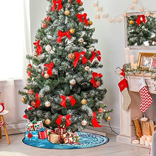 Plavi akvarel mandala božićna stabla mat vodootporna stalka za stalke trape mat tepih ispod božićnog drvca
