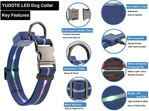 PETIRY LED ovratnik za pse, USB punjivo svjetlo ovratnik za pse, upozorenje za pse, podesivi kućni
